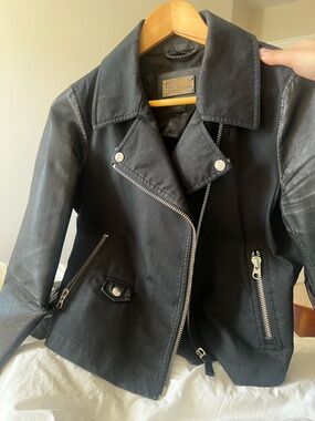 Mackage Black Leather Moto Jacket with Silver Hardware